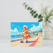 Grootmoeder Rolschaatsen Illustratie Feestdagenkaart (Staand voorkant)
