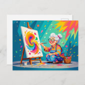 Grootmoeder schilderij Kunstillustratie Feestdagenkaart (Voorkant / Achterkant)