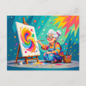 Grootmoeder schilderij Kunstillustratie Feestdagenkaart (Voorkant)