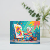 Grootmoeder Schilderkunst Illustratie Feestdagenkaart (Staand voorkant)