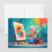 Grootmoeder Schilderkunst Illustratie Feestdagenkaart (Voorkant / Achterkant)