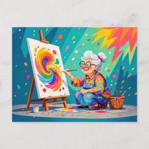 Grootmoeder Schilderkunst Illustratie Feestdagenkaart