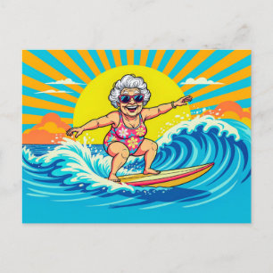 Grootmoeder surfen illustratie feestdagenkaart