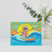 Grootmoeder surfen illustratie feestdagenkaart (Staand voorkant)