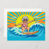 Grootmoeder surfen illustratie feestdagenkaart (Voorkant / Achterkant)