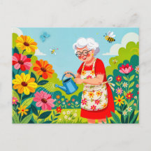 Grootmoeder Tuin Irrigatie Illustratie