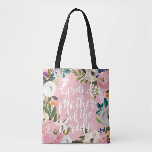 Grootmoeder van bruid geborsteld bloemenbruiloft tote bag (Voorkant)