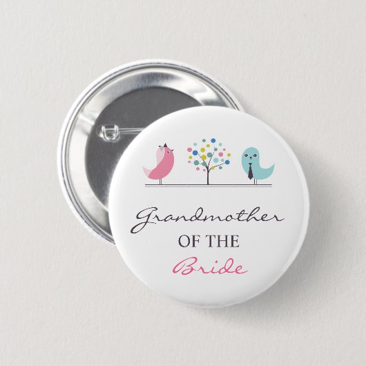 Grootmoeder van de Bride Birds Wedding Button (Voorkant /achterkant)