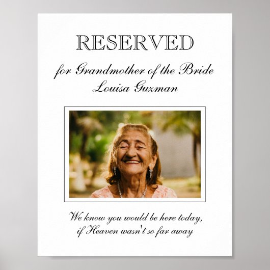 Grootmoeder van de Bride Photo Memorial Wedding Poster (Voorkant)
