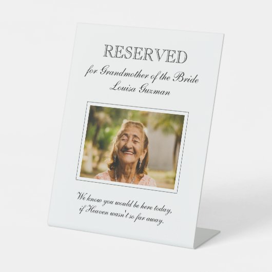 Grootmoeder van de Bride Photo Memorial Wedding Reclamebord Met Voetstuk (Voorkant)