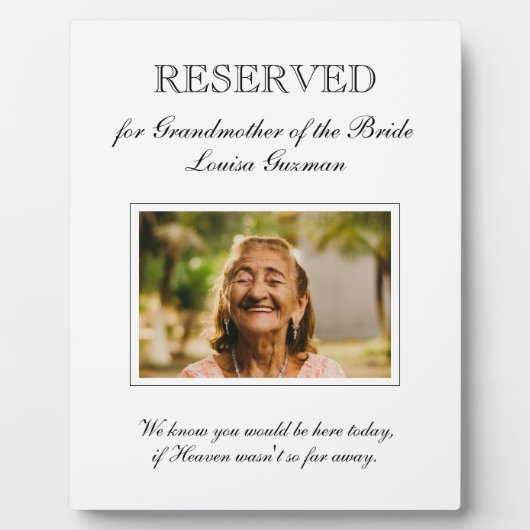 Grootmoeder van de Bride Photo Wedding Memorial Fotoplaat (Voorkant)