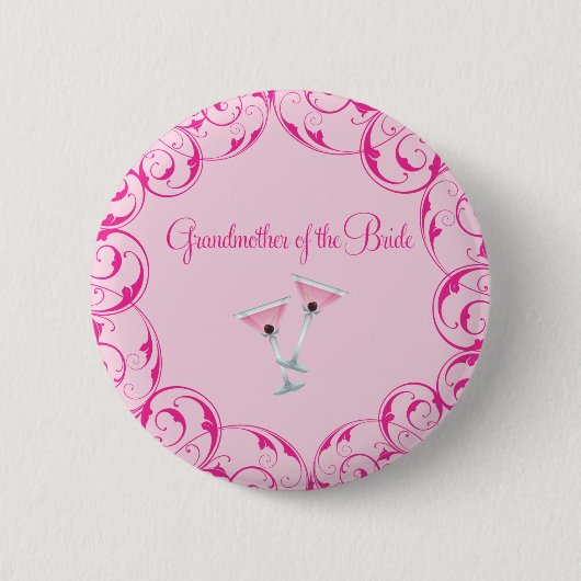 Grootmoeder van de Bride Pink Martini Button (Voorkant)