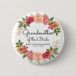 Grootmoeder van de Bride Pink Red Floral Ronde Button 5,7 Cm