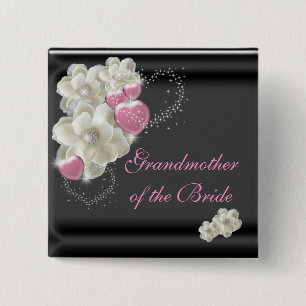 Grootmoeder van de bruid Wit, Roze en Zwart Vierkante Button 5,1 Cm