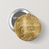 Grootmoeder van de bruidegom Glitterige gouden fol Ronde Button 5,7 Cm (Voorkant /achterkant)