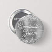 Grootmoeder van de bruidegom Glitterige Zilveren F Ronde Button 5,7 Cm (Voorkant /achterkant)