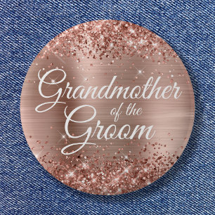Grootmoeder van de Groom Glittery Roos Gold Foil Ronde Button 5,7 Cm