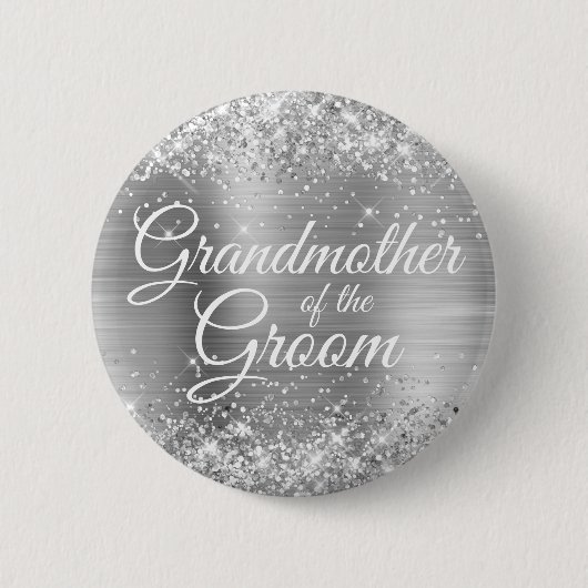 Grootmoeder van de Groom Glittery Silver Foil Ronde Button 5,7 Cm (Voorkant)