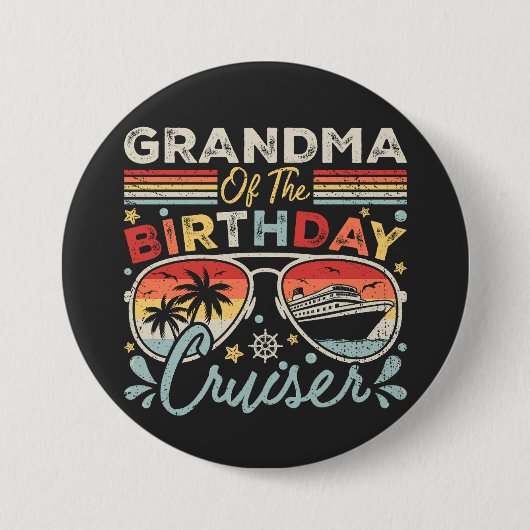 Grootmoeder van de verjaardagscruiser vakantierond ronde button 7,6 cm (Voorkant)