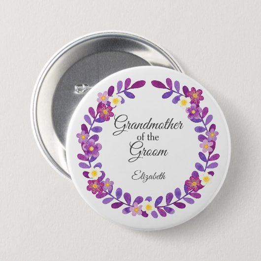 Grootmoeder van Paars/Violet Floral Ronde Button 7,6 Cm (Voorkant /achterkant)