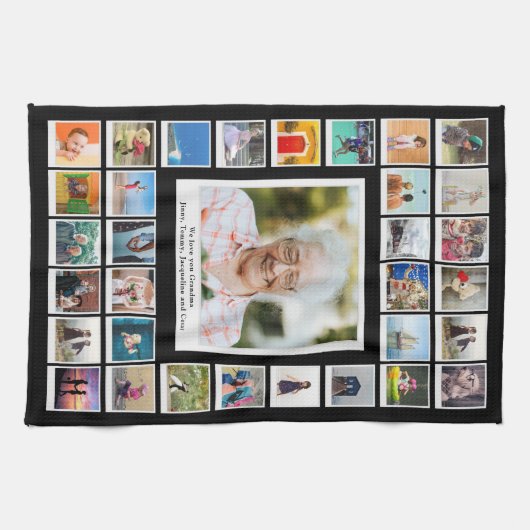 Grootmoeder Verjaardag Familiefoto Theedoek (Horizontaal)