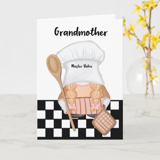 Grootmoeder verjaardag grillige gnoom bakker bakke kaart (Gele Bloem)