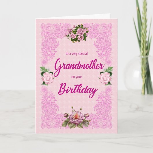 Grootmoeder verjaardag met roze rozen kaart (Voorkant)