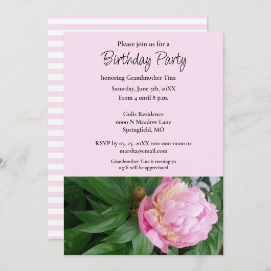 Grootmoeder verjaardagsfeestje kaart (Voorkant / Achterkant)