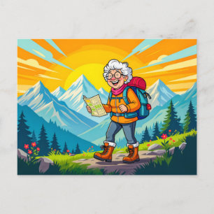 Grootmoeder wandelillustratie feestdagenkaart