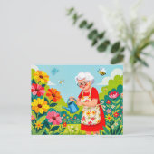 Grootmoeder Watering Garden Illustratie Feestdagenkaart (Staand voorkant)