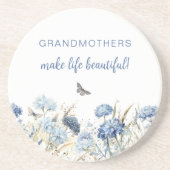 Grootmoeder Wildflower Dusty Blue Moederdag Zandsteen Onderzetter (Voorkant)
