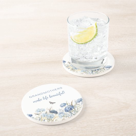Grootmoeder Wildflower Dusty Blue Moederdag Zandsteen Onderzetter (Zijkant)
