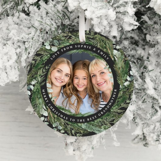 Grootmoederblad met foto's met kerstzwarte C Keramisch Ornament
