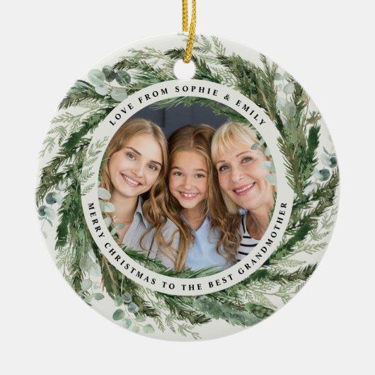 Grootmoederblad met kerstelegant keramisch ornament (Voorkant)