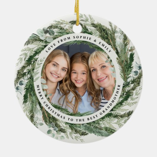 Grootmoederblad met kerstelegant keramisch ornament (Achterkant)