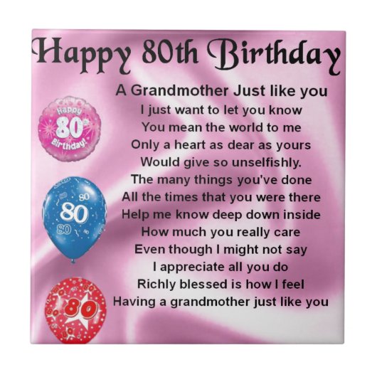 Grootmoedergedicht - 80ste verjaardag tegeltje (Voorkant)