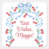 Grootmoederlijke Kersebogen Waterverf Vierkante Sticker (Voorkant)