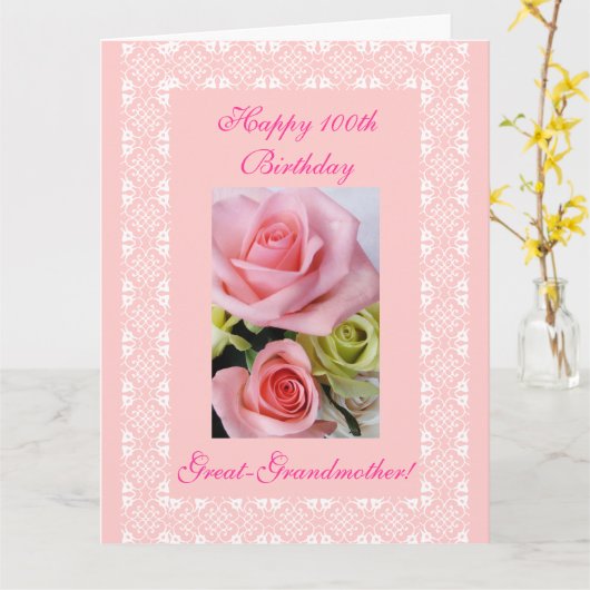 Grootmoeder's 100e (leeftijd) verjaardag rozen BIG Kaart (Gele Bloem)