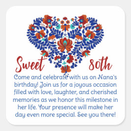 Grootmoeders 80e verjaardag / Hongaarse rustiek Vierkante Sticker