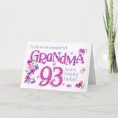 Grootmoeders 93e verjaardag Word Art met Flowers C Feestdagen Kaart (Voorkant)