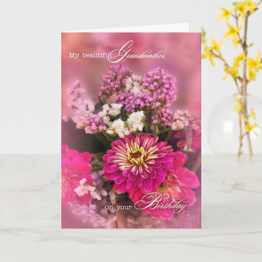 Grootmoeders Birthday Pink Floral Bouquet Kaart (Gele Bloem)