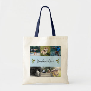 Grootmoeders Crew Custom 6 Photo Grid Rozen, blauw Tote Bag