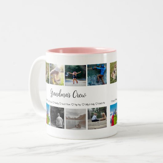 Grootmoeders Crew Custom 8 Photo Grid Tweekleurige Koffiemok (Voorkant links)