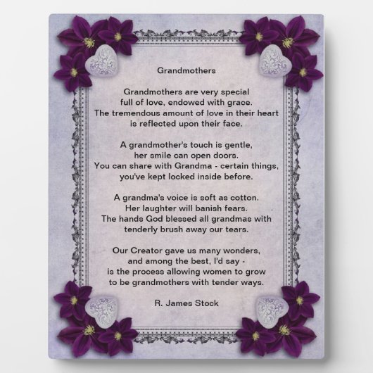 "Grootmoeders", een liefhebbend gedicht op een blo Fotoplaat (Voorkant)