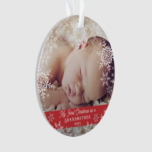 Grootmoeders eerste kerstsnowflake Baby Foto Ornament (voorkant)