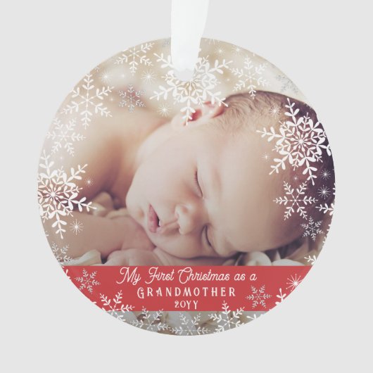 Grootmoeders eerste kerstsnowflake Baby Foto Ornament (voorkant)
