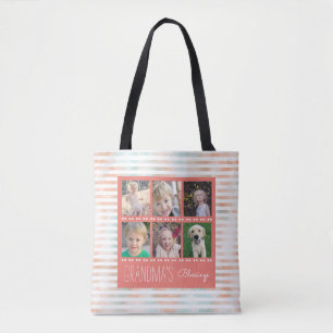 Grootmoeders Oranje en Blauwgroen fotocollage Tote Bag