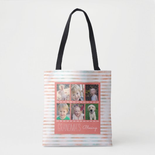 Grootmoeders Oranje en Blauwgroen fotocollage Tote Bag (Voorkant)