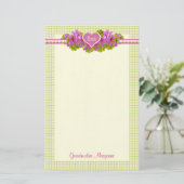 Grootmoeders roze bloemen hart briefpapier (Staand voorkant)