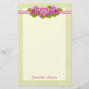 Grootmoeders roze bloemen hart briefpapier